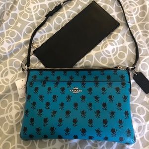 Coach EW Floral Black Turquoise Crossbody F38159
